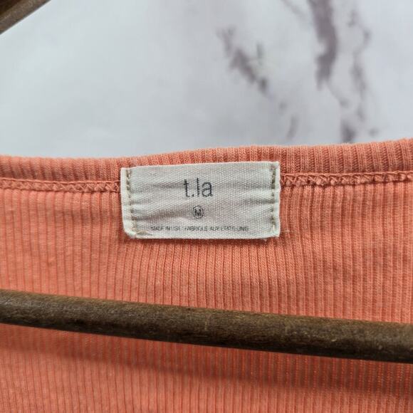 Anthropologie Top Womens Medium Tank Orange Ribbed Henley Scoop Peach Tla - Picture 3 of 9